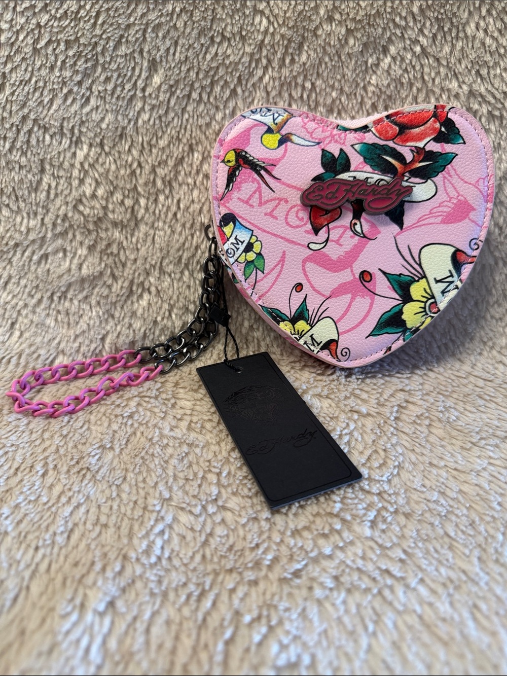 ED HARDY Pink Tattoo Heart Wristlet